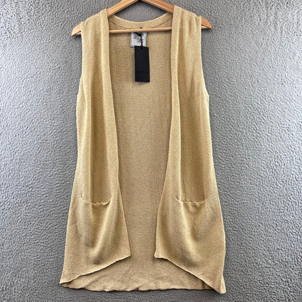 New OSKA Women's Knit Open Front Sleeveless Long Vest Cardigan Size S